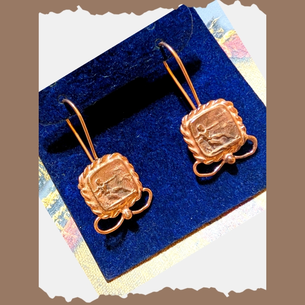 VTG Greek god Hercules 14k Gold over 925 Sterling Silver Earrings - Picture 2 of 7